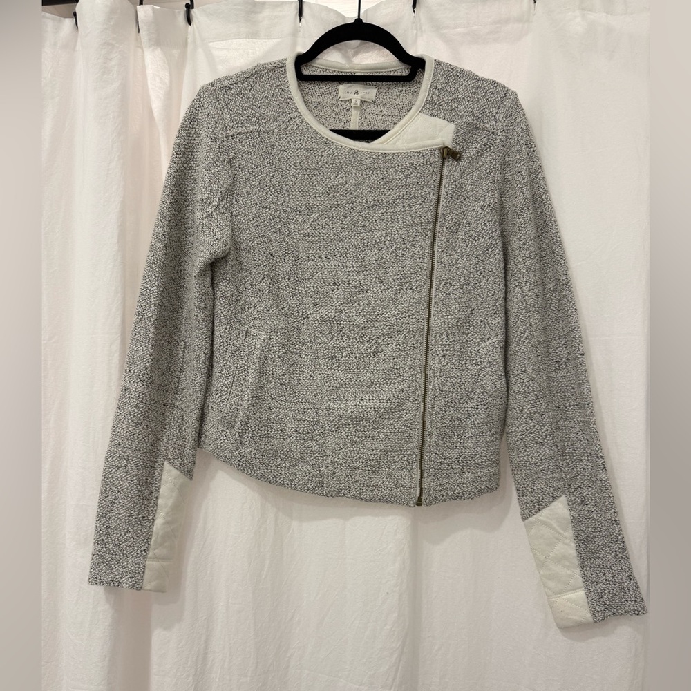 Lou & Grey Textured Knit Moto Jacket – Gray/White, Size Small